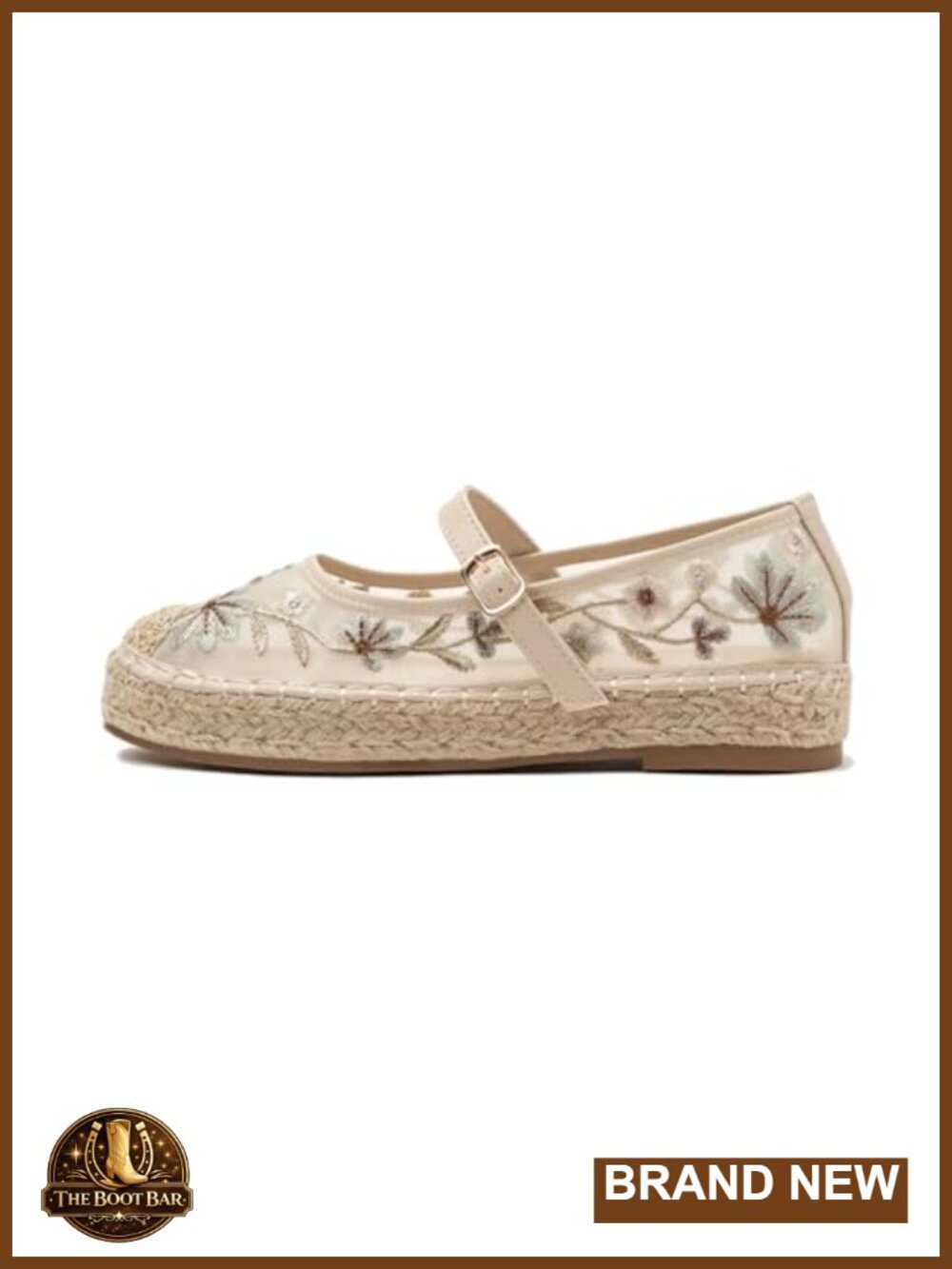 Mesh Mary Jane Espadrille Platform Flats Embroidered Buckle Strap